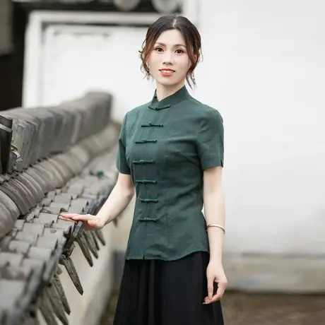 筠雅唐装女中国风改良旗袍上衣收腰显瘦复古茶服新中式时尚女装图片