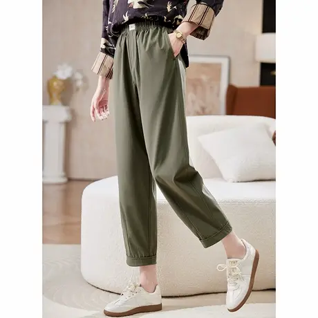 宝诗黎松紧腰宽松休闲裤女2025春季简约百搭显瘦运动风哈伦长裤商品大图