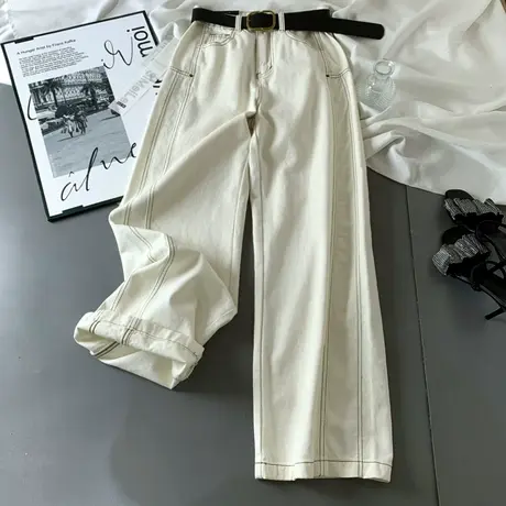 2025春季新款休闲窄版牛仔裤女韩版简约百搭宽松阔腿裤直筒长裤子商品大图