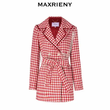 【奥莱】MAXRIENY红白格纹千鸟格外套秋冬小香千金复古大衣图片