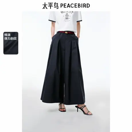【商场同款】太平鸟高腰直筒休闲长裤2025年夏季新款深蓝大阔腿裤商品大图
