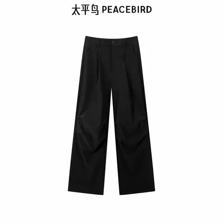 太平鸟高腰黑色休闲裤2025年夏季新款阔腿直筒运动长裤A3GBE3580商品大图