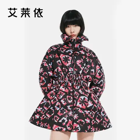 艾莱依冬季羽绒服女鹅绒字母正品印花收腰时尚立领设计感保暖外套图片