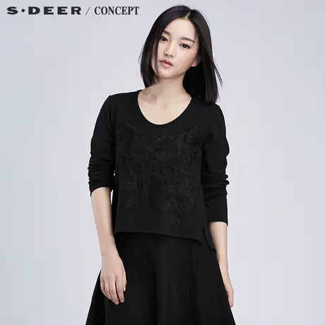 【新品】sdeer圣迪奥女精致绣花宽松短款上衣S16380234图片