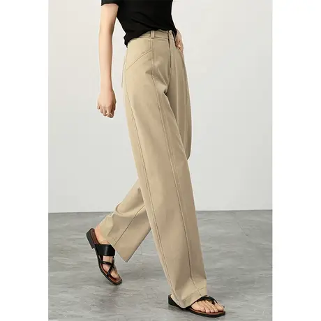 卡其色高腰阔腿裤女软糯垂感裤子窄版香蕉裤春夏薄款休闲裤直筒裤商品大图