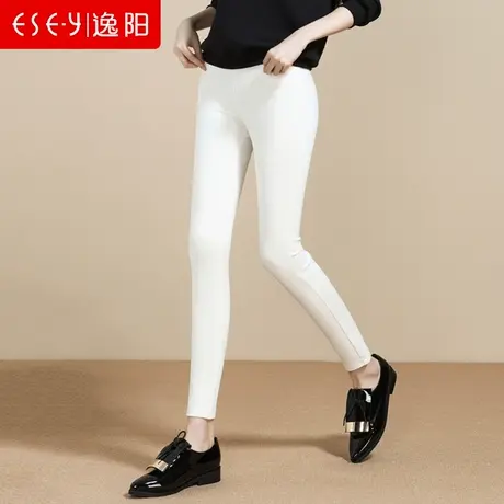 逸阳女裤2025春款弹力女士打底裤白色修身显瘦小脚铅笔女裤子1866商品大图
