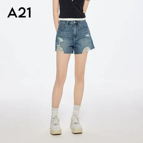 A21做旧破洞牛仔裤设计感磨破直筒裤百搭流行穿搭无弹短裤女夏商品大图