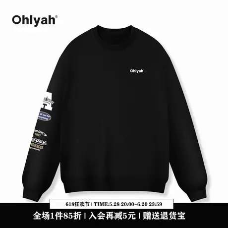 Ohlyah学院风美式袖边字母印花套头大码潮牌卫衣男女2025秋季情侣图片