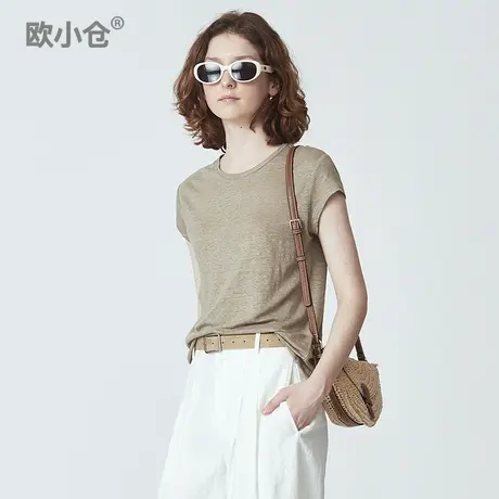 OXC/欧小仓ins博主轻薄垂感圆领T恤 舒爽不粘腻亚麻短袖体恤图片