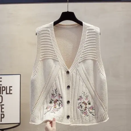 绣花v领开衫针织马甲背心女2025春秋新款宽松外穿马夹毛衣坎肩潮图片
