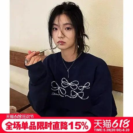 超显白藏蓝色卫衣女2025秋冬新款宽松韩系减龄加绒加厚套头上衣潮商品大图