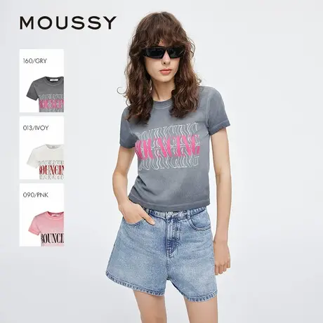 MOUSSY 2025夏季新品美式辣妹风做旧LOGO短袖T恤女028ISZ90-0871图片