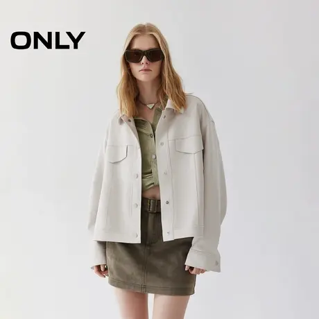 ONLY2025夏季新款简约纯色绑带设计宽松舒适落肩翻领长袖外套女商品大图
