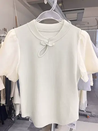 时尚气质百搭国风2024年夏季新款女针织温柔通勤减龄T短袖上衣商品大图