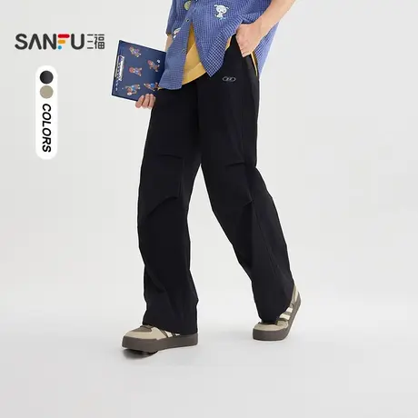 三福2025秋季男士户外拉链袋休闲裤 美式宽松直筒长裤504879图片
