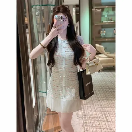 爵莱菲大码 亮片小香风连衣裙女2025新款今年流行爆款百褶裙子商品大图