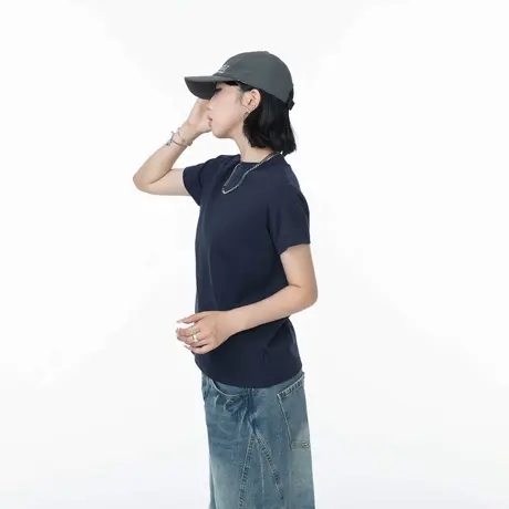 美式高街纯色圆领正肩短袖T恤女夏季短款辣妹风修身显瘦半袖上衣商品大图