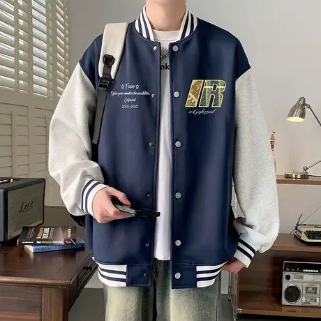 潮牌美式撞色棒球服外套男春秋季新款国潮夹克设计感小众高街卫衣图片
