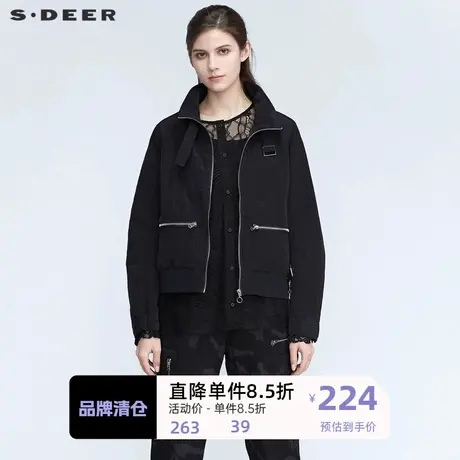 sdeer圣迪奥女装时尚立领字母蕾丝背心两件外套S21182208🏊商品大图