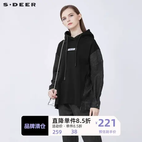 sdeer圣迪奥女装抽绳连帽字母胶印拼接不规则卫衣外套S21482217🐖图片