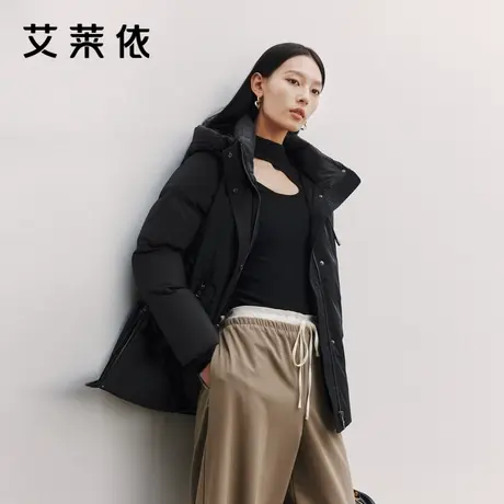 艾莱依致感鹅绒羽绒服女新款拼接加厚保暖连帽大衣简约高级感外套图片