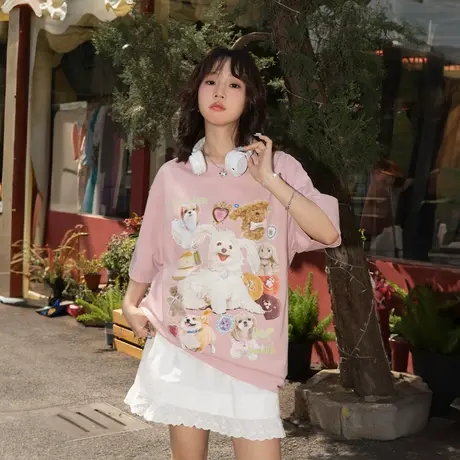 YEP卡通印花短袖t恤女夏季新款复古纯棉情侣半袖宽松韩系少女上衣商品大图