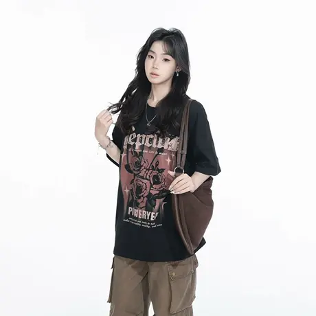 YEP2025春夏新款创意字母印花T恤街头工装风男女同款潮酷宽松上衣图片