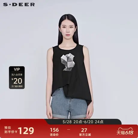 sdeer圣迪奥夏季上衣个性雕像无袖T恤短袖女夏设计感S20280306图片
