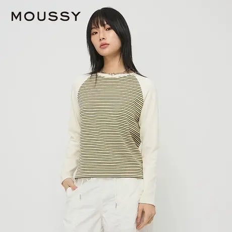 MOUSSY 夏季新品都市通勤风撞色条纹休闲T恤女028HAA80-2061图片