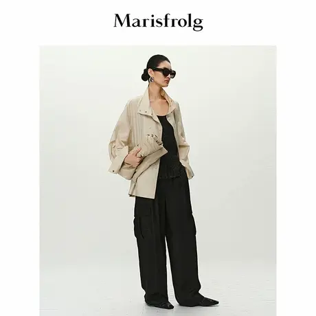 【松弛裤装】Marisfrolg玛丝菲尔2025夏新款黑色设计感工装长裤商品大图