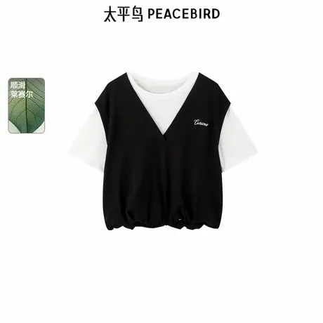 太平鸟新款休闲潮流设计感上衣女士假两件针织衫商品大图