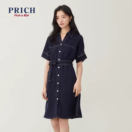 PRICH【商场同款】夏季新款收腰系带防静电落肩设计连衣裙商品大图