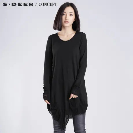 sdeer圣迪奥女装疏落拉绒做破不规则摆上衣S16380213图片