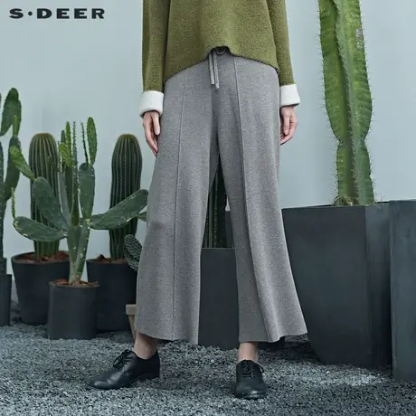 sdeer圣迪奥春装女装纯色舒适松紧系带拼接针织阔腿长裤S20360801图片
