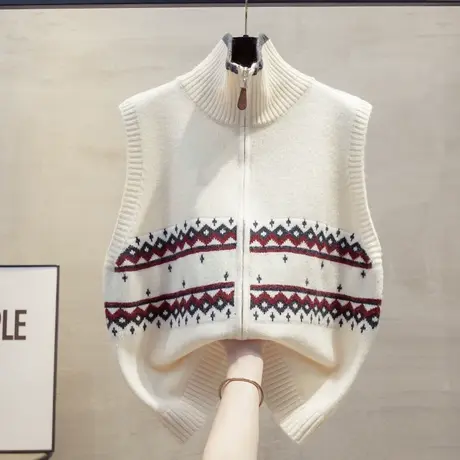 拉链高领针织马甲背心女2025春秋新款宽松外穿马夹叠穿毛衣坎肩图片