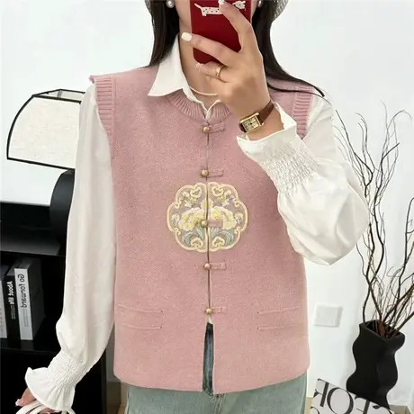 2024早春新款新中式盘扣马甲背心女春秋刺绣马夹宽松外穿上衣百搭商品大图