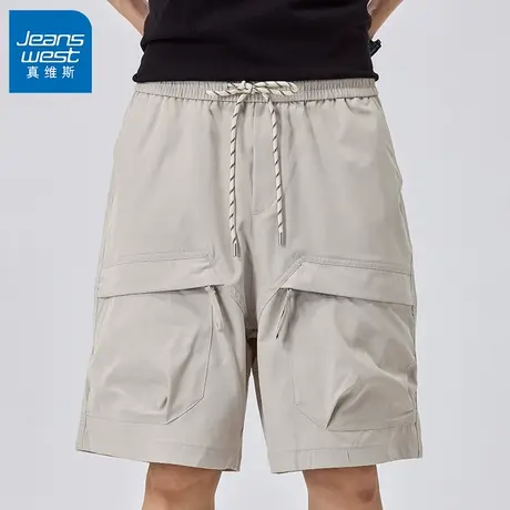 GV真维斯休闲短裤男夏季新款宽松阔腿凉感大口袋工装机能五分裤Z商品大图