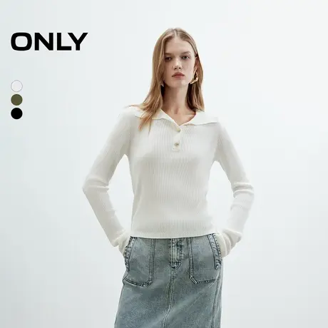 ONLY2025秋季新款高智感polo领长袖微落肩纽扣纯色修身针织衫女商品大图