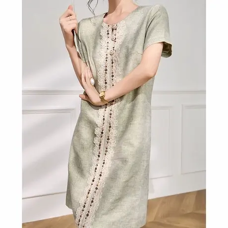 Plum Jan/复古新中式连衣裙夏季2025年新款蕾丝钉珠气质a字裙子女商品大图