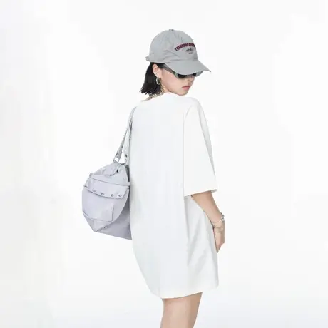 夏季新款美式高街纯色圆领宽松纯棉短袖T恤女休闲情侣款半袖上衣商品大图