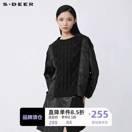 sdeer圣迪奥女装罗纹圆领钩花拼接宽松卫衣外套S21482221🐎商品大图