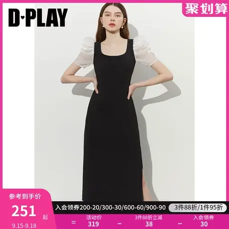 DPLAY2023夏款新法式复古黑白撞色拼接高级感显瘦连衣裙小黑裙商品大图