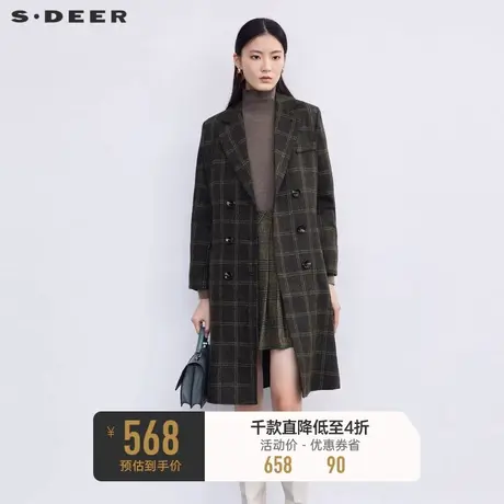 sdeer圣迪奥女装西装领双排扣格纹毛呢大衣S224Z2512🌞商品大图