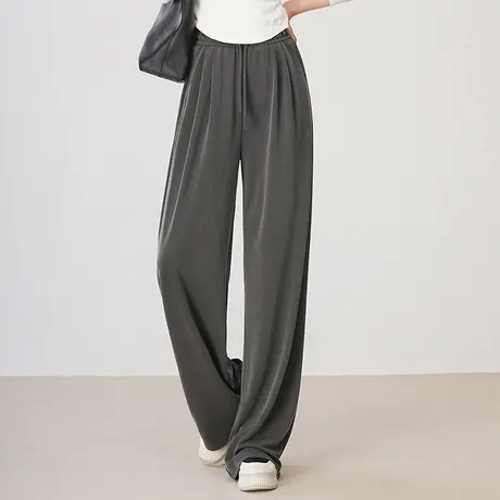 春夏新款宽松显瘦百搭黑色窄版阔腿裤女高腰大码休闲运动裤拖地裤图片