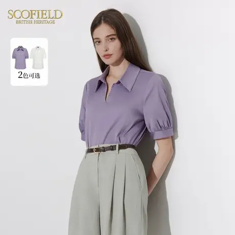 Scofield女装简约翻领短袖衬衫通勤气质光泽感上衣夏季上衣图片