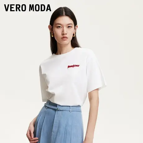 Vero Moda奥莱T恤女2025夏季新款圆领植绒字母印花短袖简约百搭商品大图