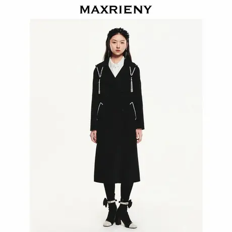 【奥莱】MAXRIENY复古H型尖领毛呢大衣外套女通勤风衣女商品大图