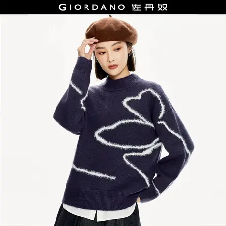 佐丹奴针织衫女新款软糯线衣立体花朵宽松半高领针织毛衣18353924商品大图