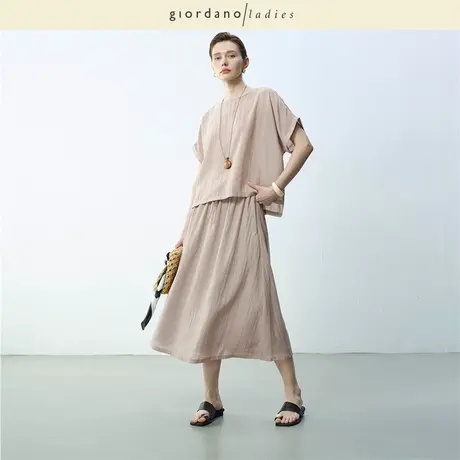 GL2025夏季新款短袖衬衫女亚麻前短后长宽松圆领连袖衬衫02345010图片