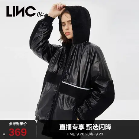 LINCCHIC金羽杰羽绒服女羊羔毛拼接短款轻薄羽绒服外套Y21802075商品大图